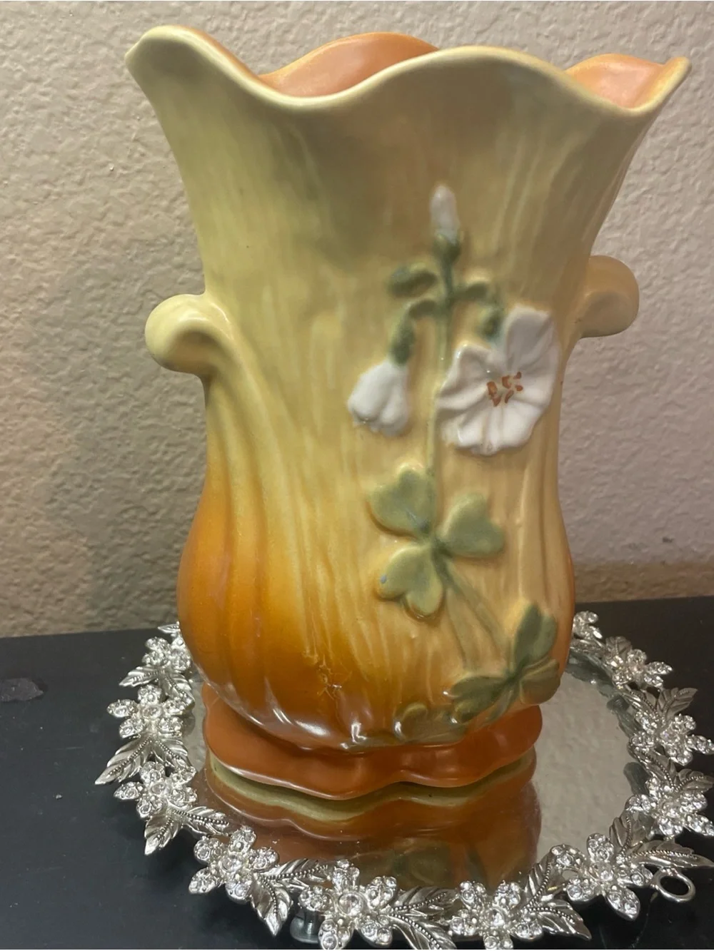 Gorgeous 1930 Weller USA 8” Roba Vase With High Relief Florals